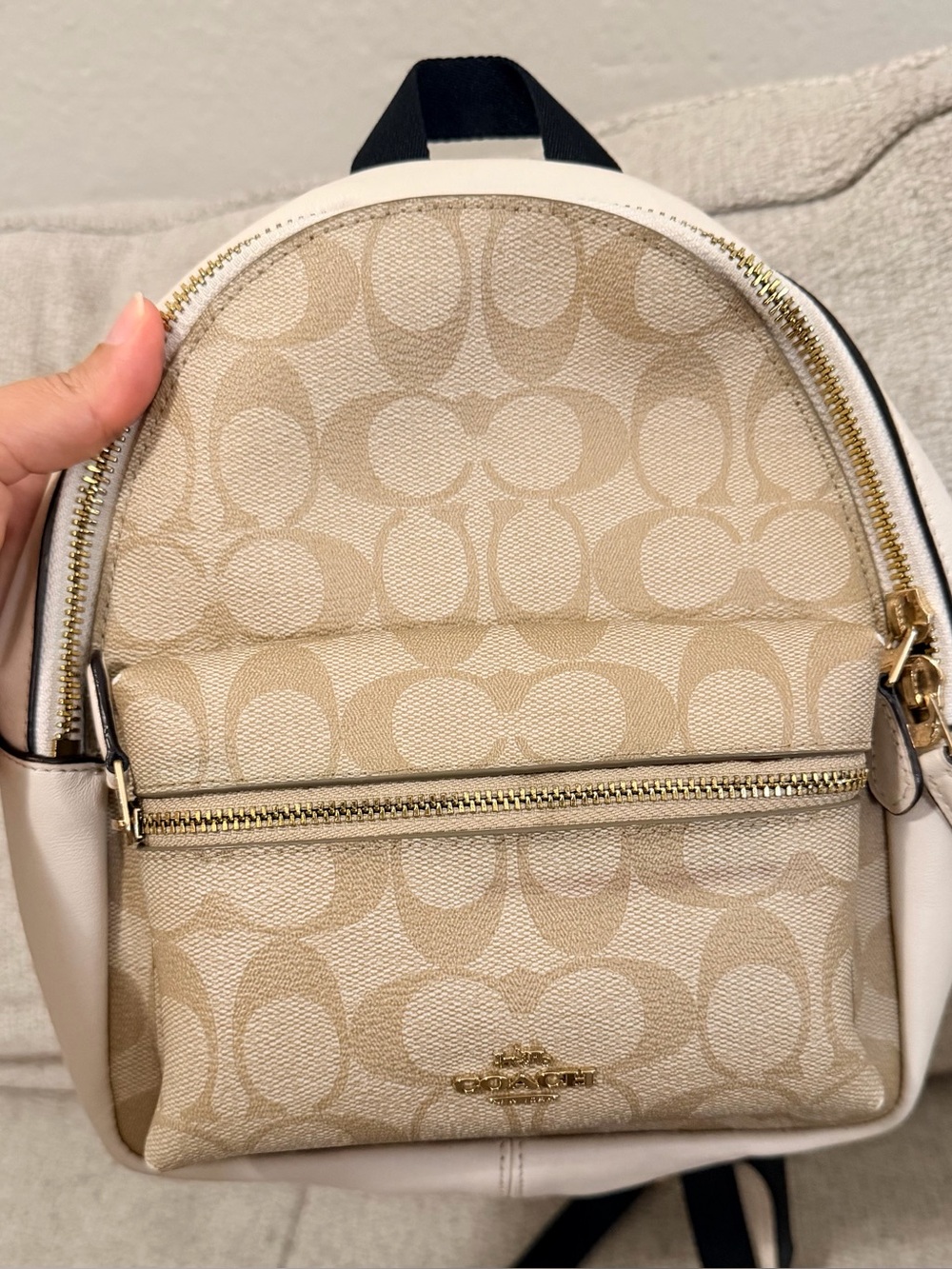 Coach Mini Charlie Backpack Beige and Cream Signature